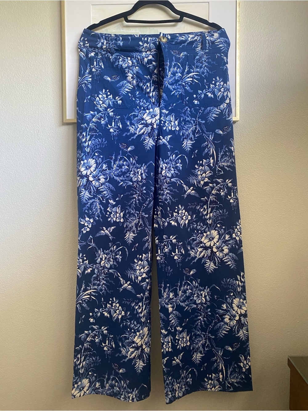 Anthropologie Maeve Collette Blue Floral Wide-Leg Pants, Sz 29 Tall